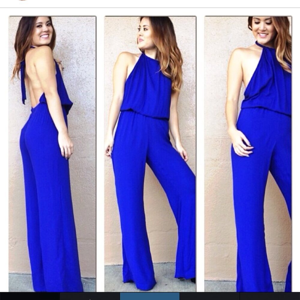 Bright Electric Blue Indah Tang Jumpsuit Halter Style New with Tags